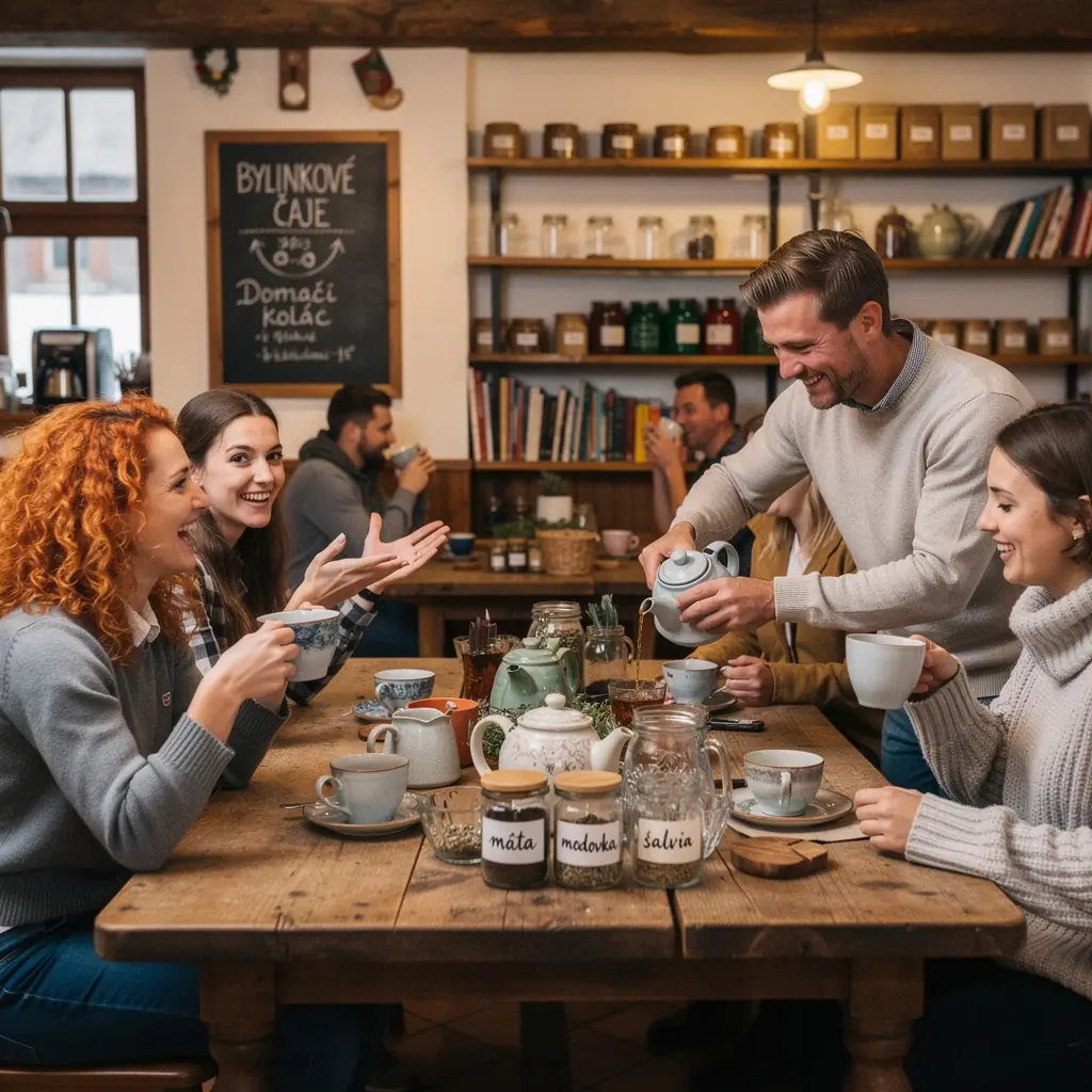 Pohodlné kreslo s dekou a šálkou čaju na stole